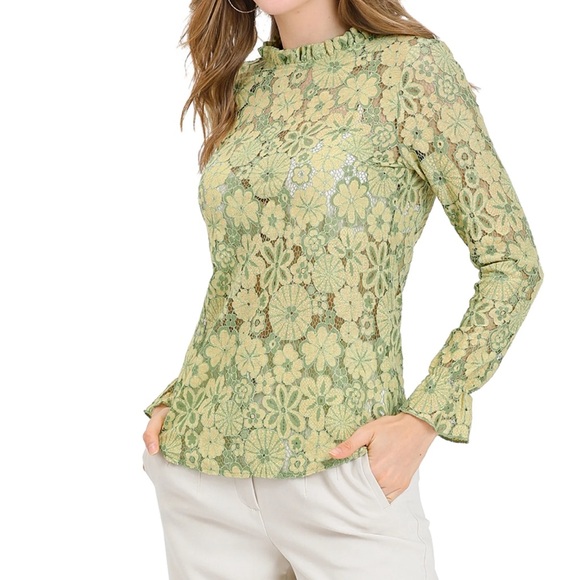 Allegra K Women's Crochet Lace See Through Floral Ruffle Neck Blouse Size XL NWT - Picture 4 of 17